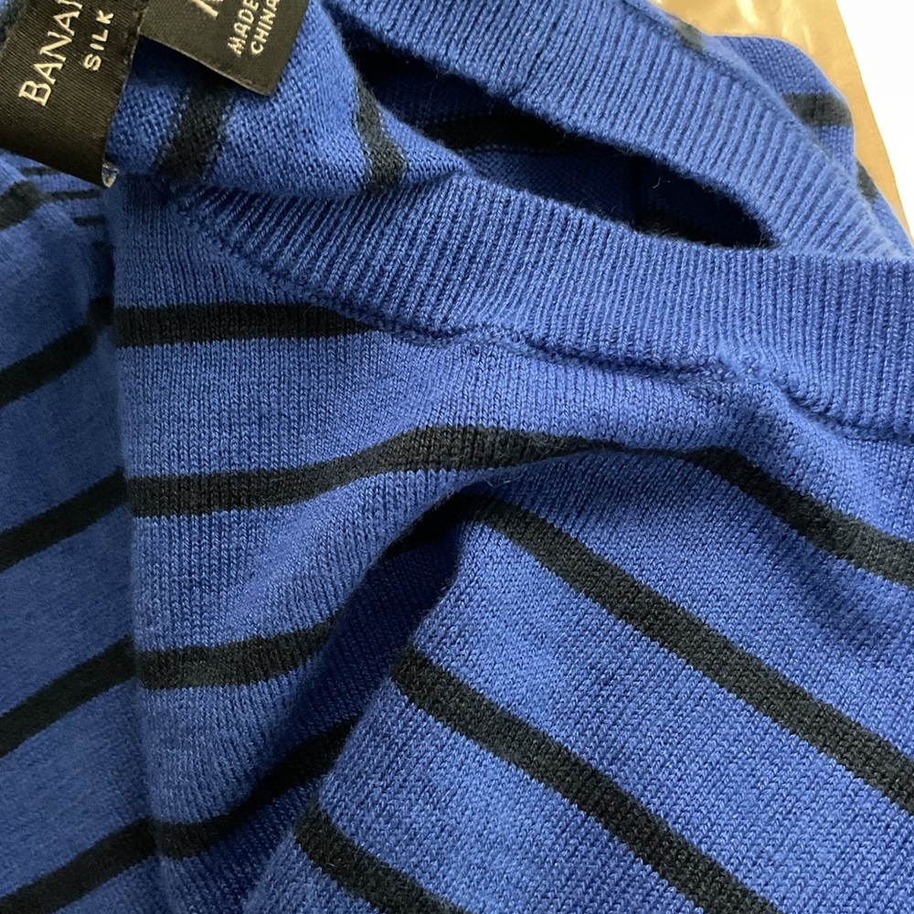 Banana Republic Black Label Silk Cashmere Striped Sweater Blue Black Medium - Picture 7 of 7